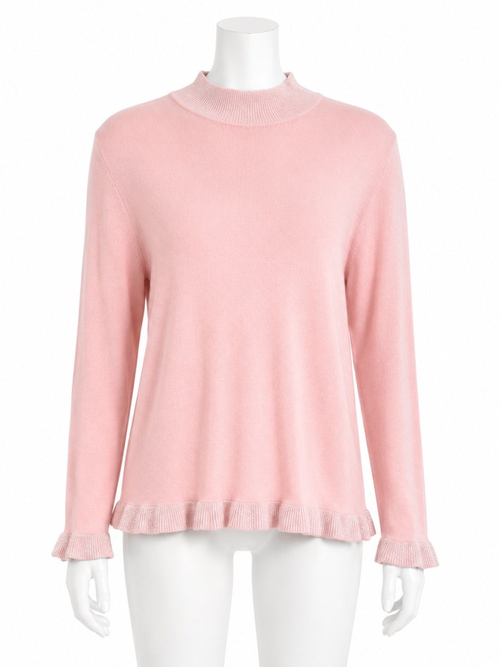 Nanette Lepore Pink Mock Neck Ruffle Hem Sweater